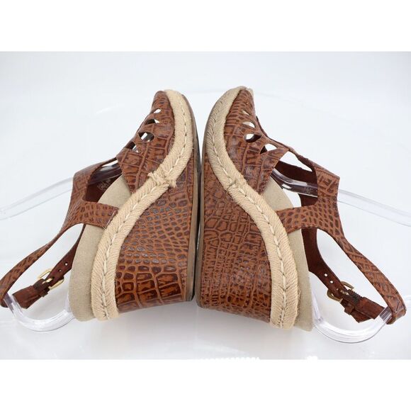 Earthies Women's Bali Sandal Size 8 Wedge Slingback Brown Croc Leather Comfy - Picture 9 of 13